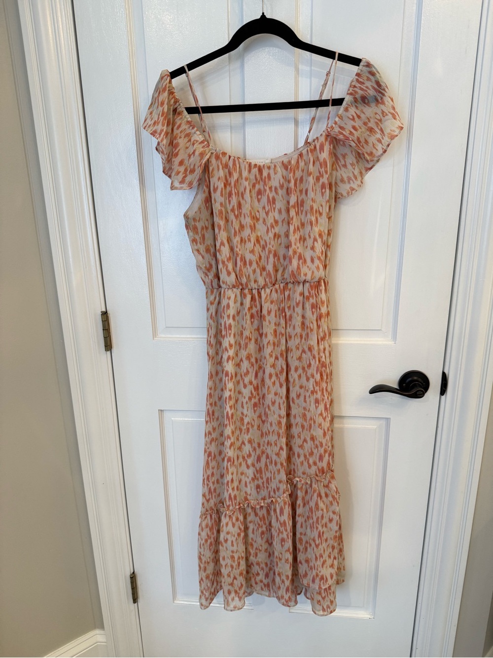 Lush Off-Shoulder Floral Midi Dress in Peach